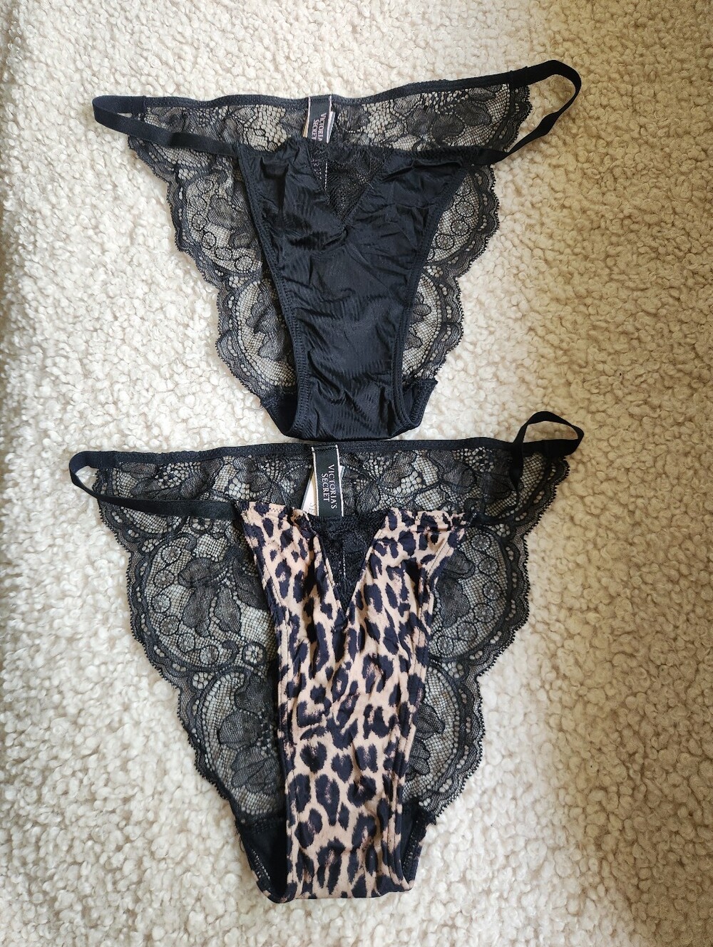 Victoria's Secret Black Lace & Leopard Cheeky Set, Size Medium